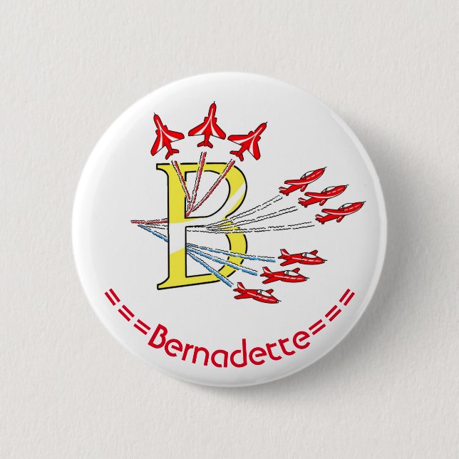 Red Jet Planes B Initial Badge Button (Front)