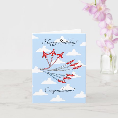 Red Jet Planes Blue Sky Customisable Birthday Card