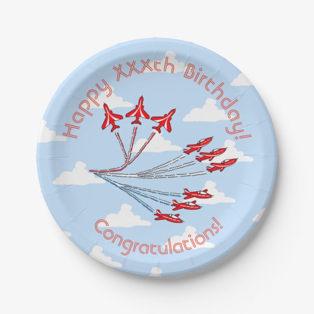 Red Jet Planes Blue Sky Paper Plates, 17.8 cm Paper Plates (Front)