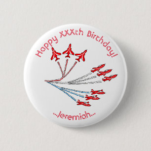Red Jet Planes Customisable Birthday Badge Button