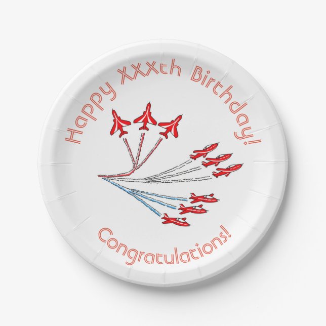 Red Jet Planes Paper Plates, 17.8 cm Paper Paper Plates (Front)