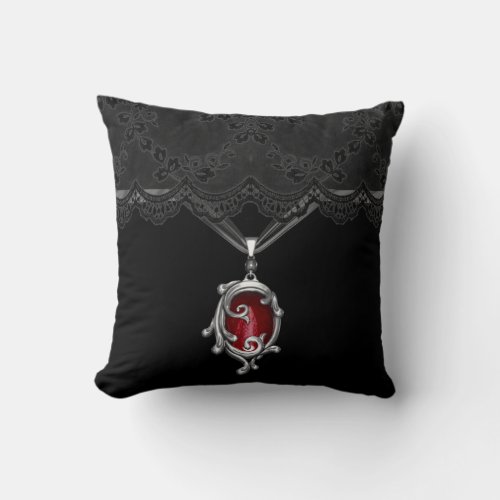 Red Jewel and Lace Goth Fantasy Pillow