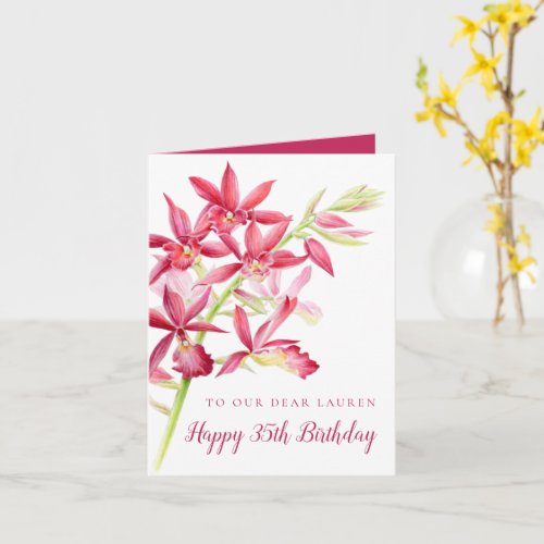 Red jewel orchid watercolor painting 35th birthday card