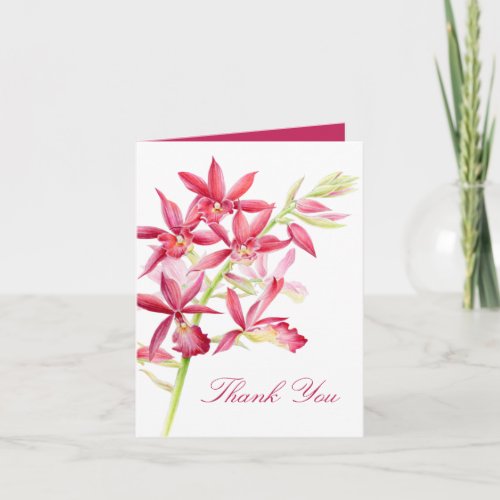 Red jewel orchid watercolor wedding thank you card