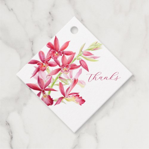 Red jewel orchid watercolor wedding thanks favor tags