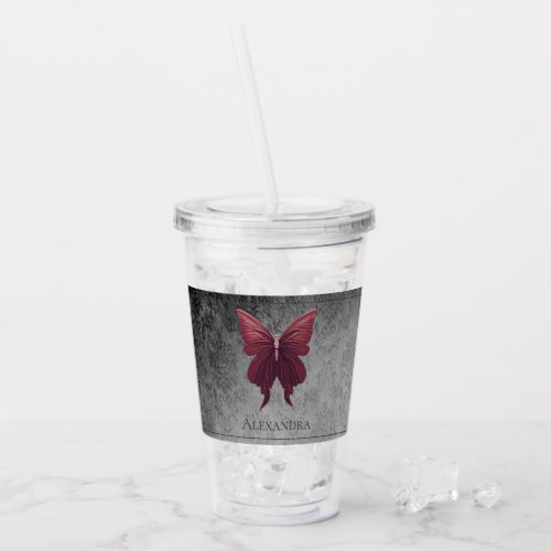 Red Jeweled Butterfly Acrylic Tumbler
