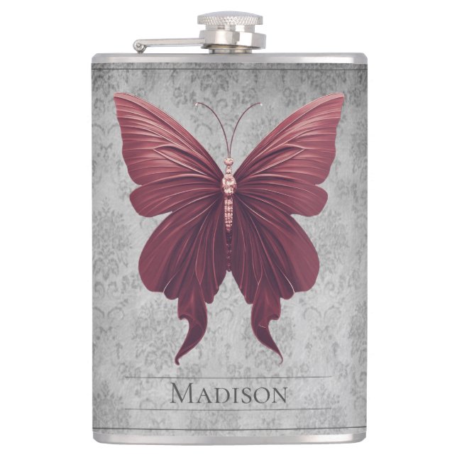 Red Jeweled Butterfly Flask (Front)