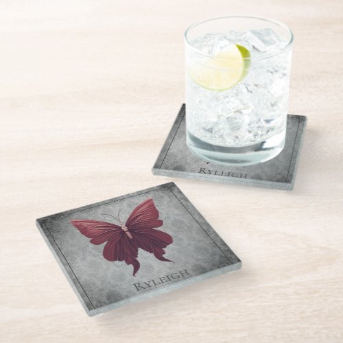 Red Jeweled Butterfly Glass Coaster