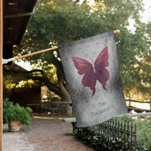 Red Jeweled Butterfly House Flag