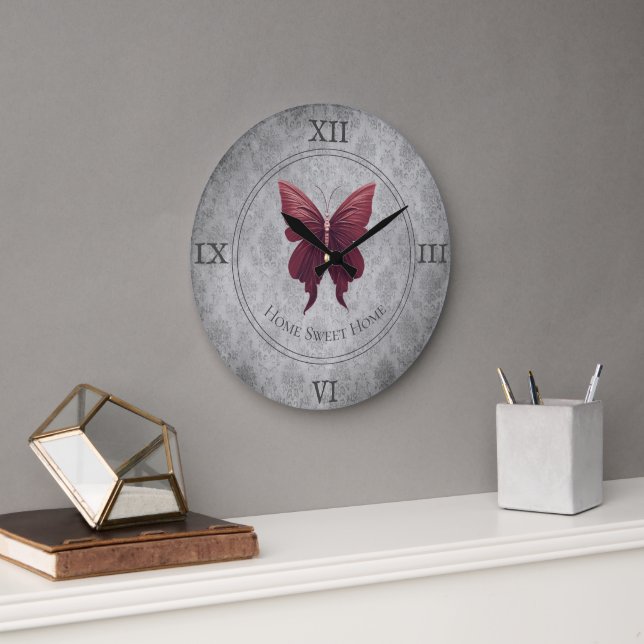 Red Jeweled Butterfly Large Clock (Office)