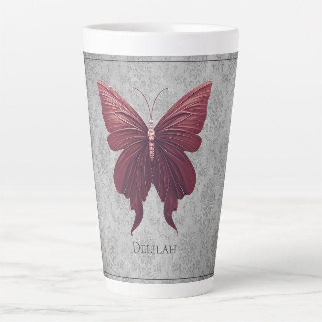 Red Jeweled Butterfly Latte Mug (Front)