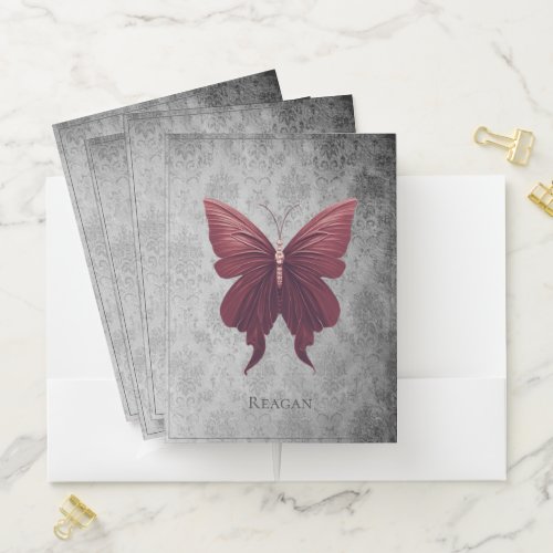 Red Jeweled Butterfly Pocket Folder
