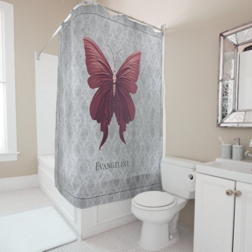 Red Jeweled Butterfly Shower Curtain
