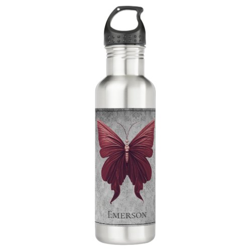 Red Jeweled Butterfly Stainless Steel Water Bottle