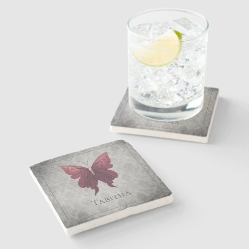 Red Jeweled Butterfly Stone Coaster