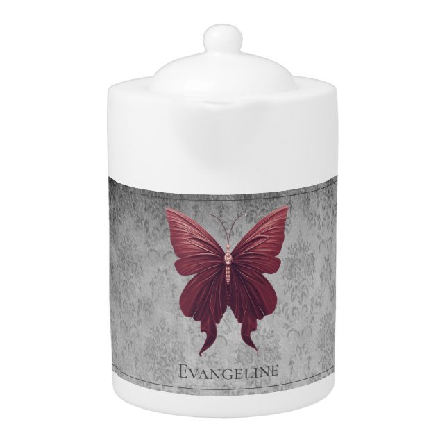Red Jeweled Butterfly Teapot (Front)