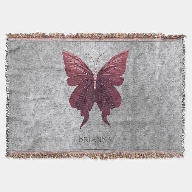 Red Jeweled Butterfly Throw Blanket (Front)