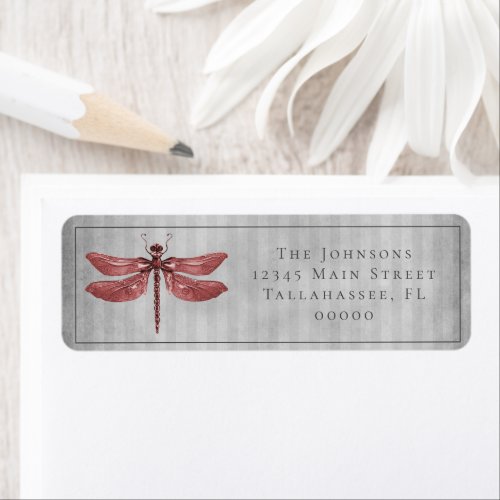 Red Jeweled Dragonfly Wedding Label