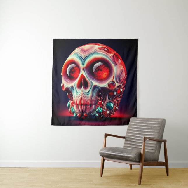 Red Jeweled Geode Skull Tapestry (In Situ)