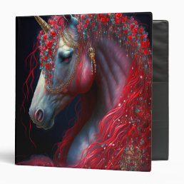 Red Jeweled Unicorn Fantasy Art 3 Ring Binder