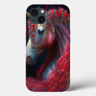 Red Jeweled Unicorn Fantasy Art iPhone 13 Case