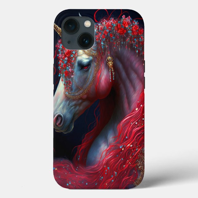 Red Jeweled Unicorn Fantasy Art Case-Mate iPhone Case (Back)