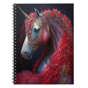 Red Jeweled Unicorn Fantasy Art Notebook