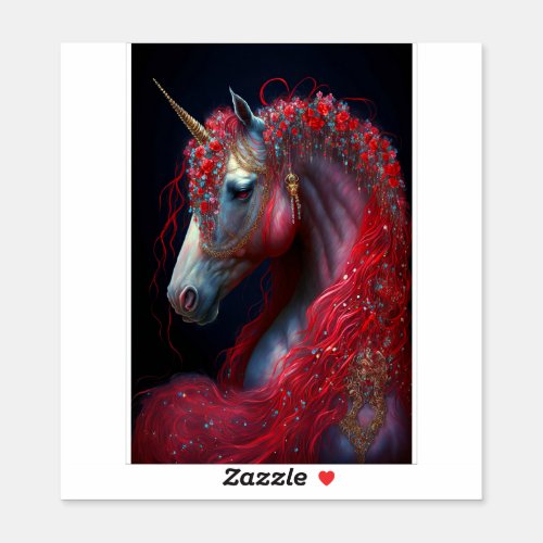 Red Jeweled Unicorn Fantasy Art Sticker
