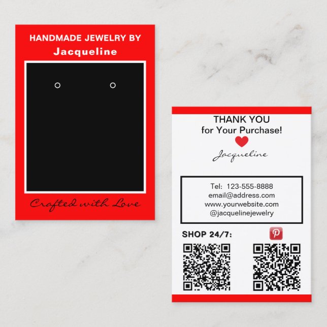 Red Jewelry Earrings Display QR Codes Business Card (Front/Back)