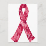 Red Jigsaw Puzzle Pattern Ribbon Postcard