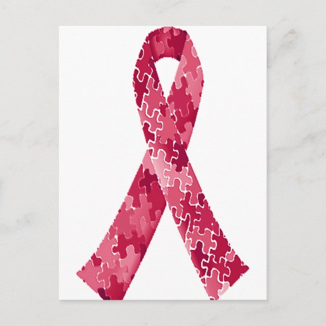 Red Jigsaw Puzzle Pattern Ribbon Postcard (Front)