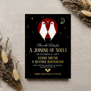 Red Joining of Souls Ghosts Lesbian Save the Date Foil Invitation