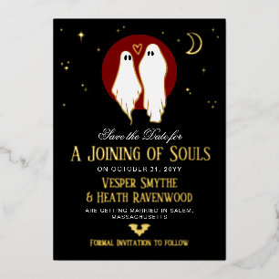 Red Joining of Souls Halloween Wedding Foil Invitation