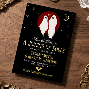 Red Joining of Souls Halloween Wedding Foil Invitation