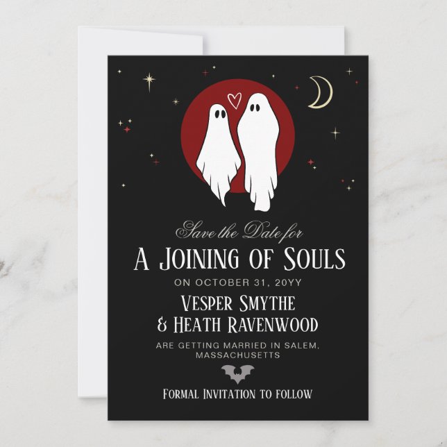 Red Joining of Souls Halloween Wedding Save The Date (Front)