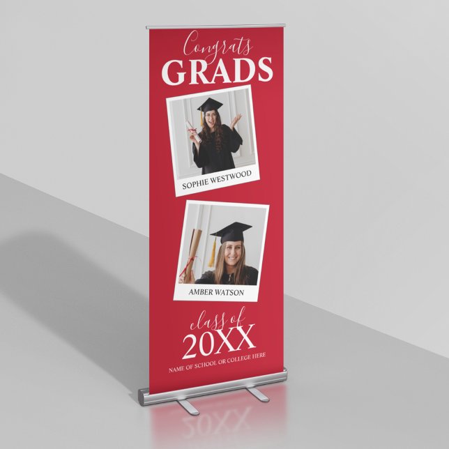 Red Joint Graduation | 2 Photo Invitation Retractable Banner (Creator Uploaded)