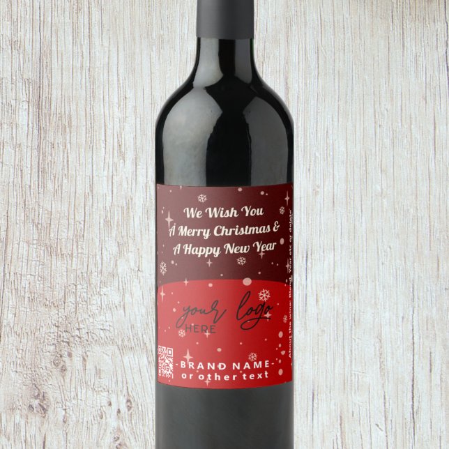 Red Jolly Christmas Business Logo QR code Chic Wine Label (Creator Uploaded)