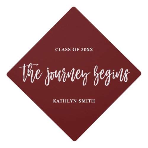 Red Journey Begins Calligraphy Personalized Graduation Cap Topper
