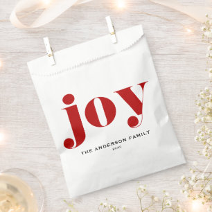 Red JOY Bold Typography Modern Christmas Favor Bag
