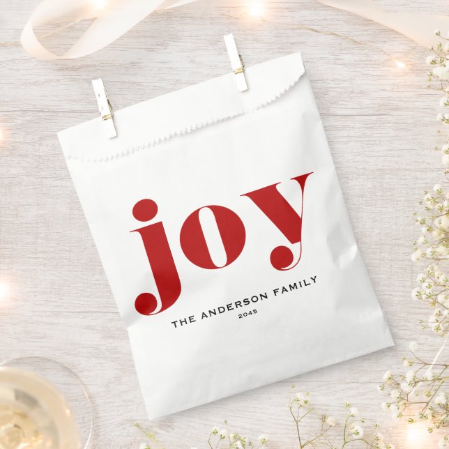 Red JOY Bold Typography Modern Christmas Favor Bag (Clipped)