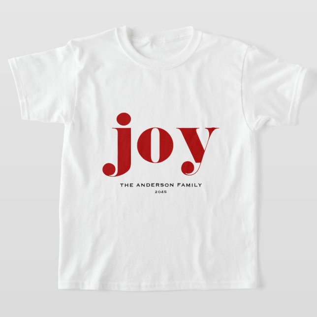 Red JOY Bold Typography Modern Christmas T-Shirt (Laydown)