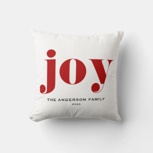 Red JOY Bold Typography Modern Christmas Throw Pillow