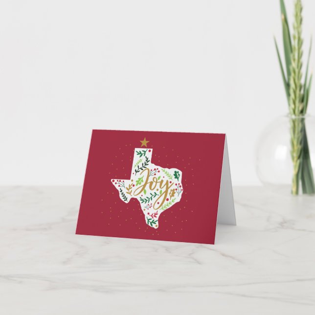 Red Joy Holiday Leaves Texas Shape Photo Card (Front)
