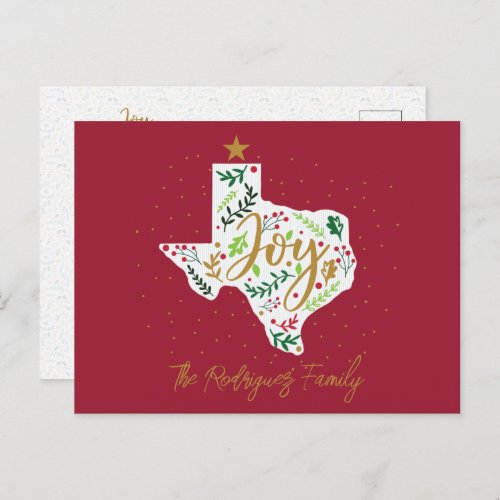 Red Joy Holiday Leaves Texas Shape Postcard
