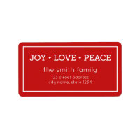 Red Joy Love Peace Modern Holiday Address Label