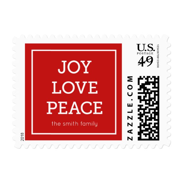 Red Joy Love Peace Modern Minimalist Holiday Postage