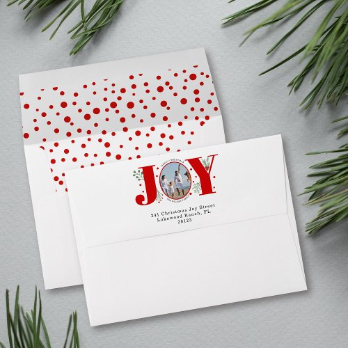 Red JOY Merry Christmas holiday photo Envelope