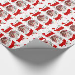 Red JOY Merry Christmas holiday photo Wrapping Paper<br><div class="desc">Red Joy with berries Christmas holiday photo Wrapping Paper. It showcases a pattern of the word "JOY" in red with red berries and greenery while instead of the letter "O" there is your photo. Personalize with your own photo and text.</div>