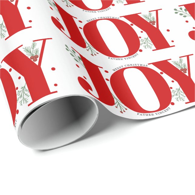 Red JOY Merry Christmas holiday request Wrapping Paper (Roll Corner)