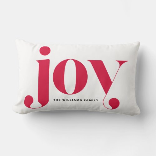 Red Joy Modern Typography Personalized Holiday Lumbar Pillow